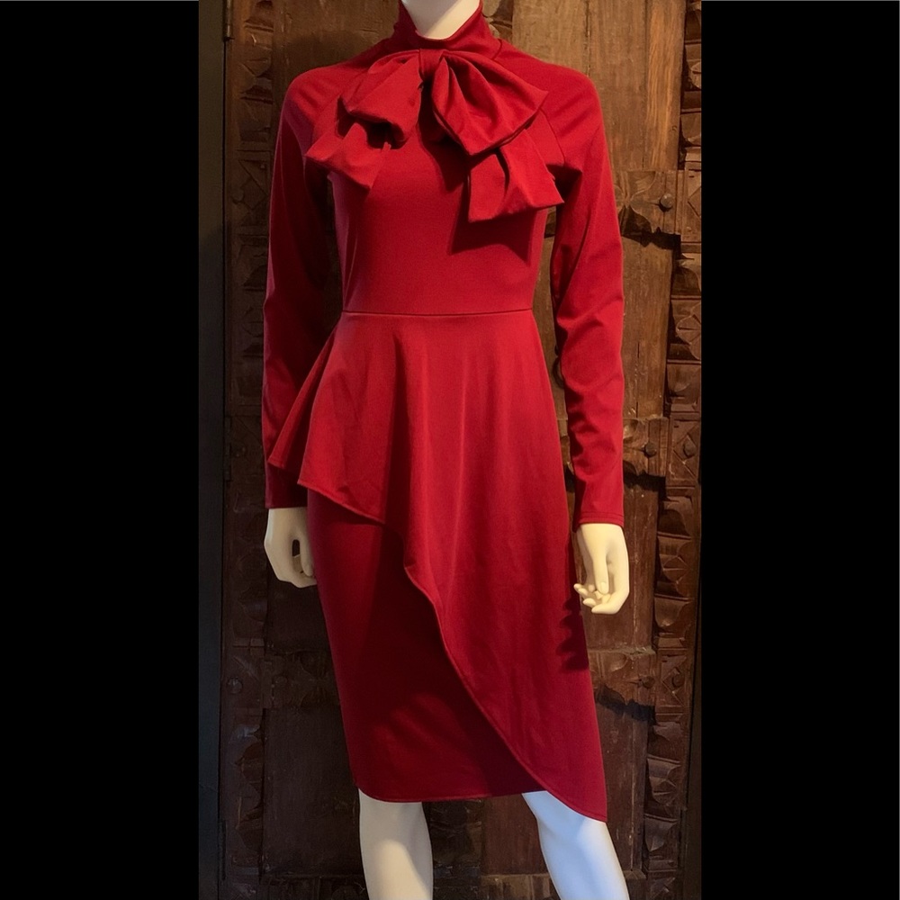 Red dress / asymmetric front panel detail